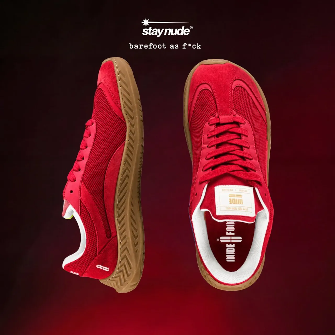 The Nude Foot Barefoot Sneaker, color Red Hot Chili Peperoni
